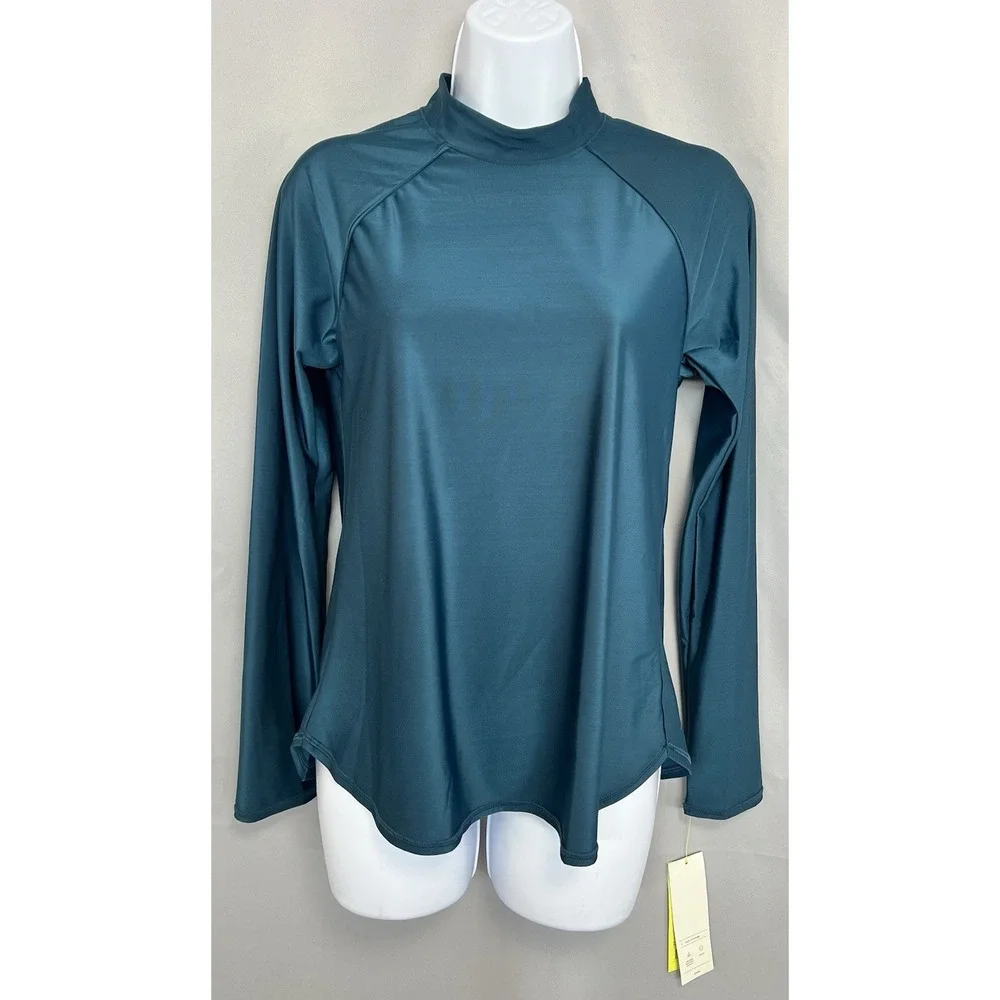 All In‎ Motion Women's Large Green  Mock Neck Long Sleeve Rash guard Surf NWT